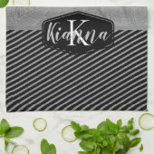 Linge De Cuisine Plumes chic avec bandes argentées Monogramme (Plié)