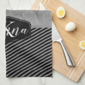 Linge De Cuisine Plumes chic avec bandes argentées Monogramme (Quart Plié)