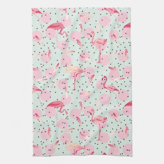 Linge De Cuisine Plumes de Flamant rose sur le pois (Vertical)