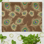 Linge De Cuisine Plumes de paon beige au chocolat Brown (Plié)