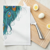 Linge De Cuisine Plumes de paon Peacocks Turquoises (Quart Plié)