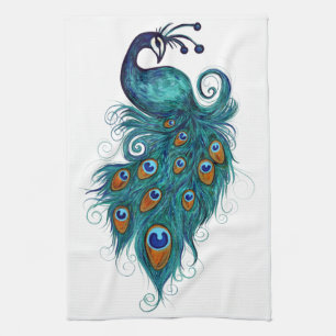 Linge De Cuisine Plumes de paon Peacocks Turquoises