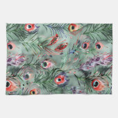 Linge De Cuisine Plumes de paon vert rouge (Horizontal)