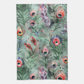 Linge De Cuisine Plumes de paon vert rouge (Vertical)