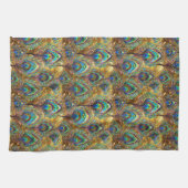 Linge De Cuisine Plumes de paon vibrantes sur l'or (Horizontal)