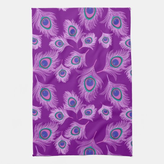 Linge De Cuisine Plumes d'orchidée Peacock sur Amethyst violet (Vertical)