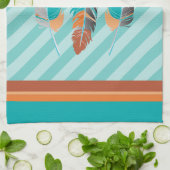 Linge De Cuisine Plumes en rayures Turquoises et couleur désert (Plié)