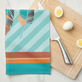Linge De Cuisine Plumes en rayures Turquoises et couleur désert (Quart Plié)