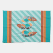 Linge De Cuisine Plumes en rayures Turquoises et couleur désert (Horizontal)