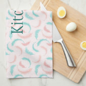 Linge De Cuisine Plumes en rose et bleu (Quart Plié)