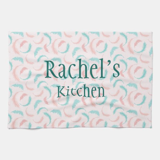 Linge De Cuisine Plumes en rose et bleu (Horizontal)