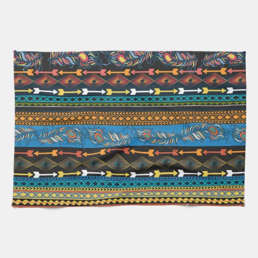 Linge De Cuisine Plumes ethniques : Broderie Boho Chic (Horizontal)