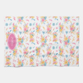 Linge De Cuisine Plutôt rose Motif Floral Monogramme (Horizontal)