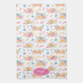 Linge De Cuisine Plutôt rose Motif Floral Monogramme (Vertical)
