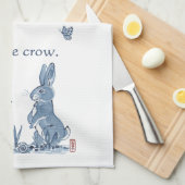 Linge De Cuisine Poème Rustique Gardener bleu & blanc Rabbit Crow (Quart Plié)