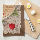 Linge De Cuisine Poème Saint Valentin avec dentelle (Quart Plié)