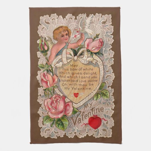 Linge De Cuisine Poème Saint Valentin avec dentelle (Vertical)