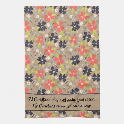 Linge De Cuisine Poinsettia Rouge Blanc Marine (Vertical)