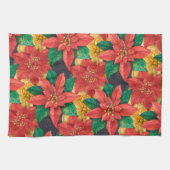 Linge De Cuisine Poinsettias Rouge et Or Noël de Noël (Horizontal)