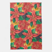 Linge De Cuisine Poinsettias Rouge et Or Noël de Noël (Vertical)