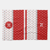 Linge De Cuisine Point de polka rouge et blanc monogramme (Horizontal)
