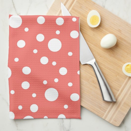 Linge De Cuisine Point Polka de corail (Quart Plié)