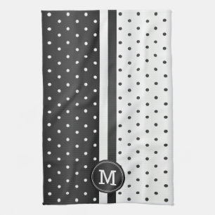 Linge De Cuisine Point Polka noir et blanc
