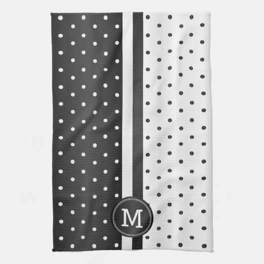 Linge De Cuisine Point Polka noir et blanc (Vertical)