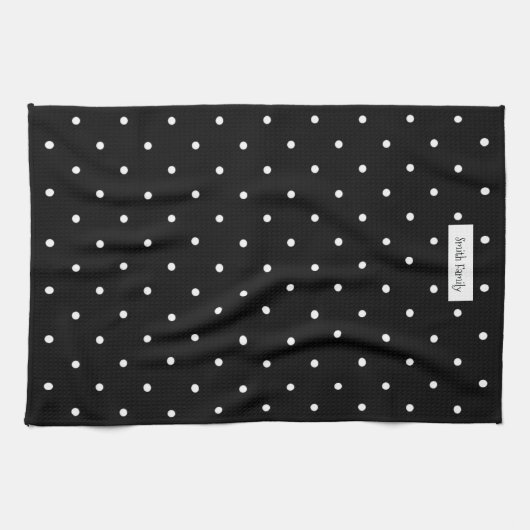 Linge De Cuisine Point Polka noir et blanc (Horizontal)