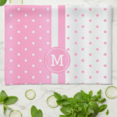 Linge De Cuisine Point Polka rose et blanc monogramme (Plié)