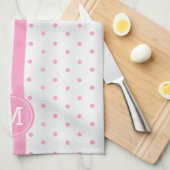 Linge De Cuisine Point Polka rose et blanc monogramme (Quart Plié)
