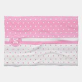 Linge De Cuisine Point Polka rose et blanc monogramme (Horizontal)