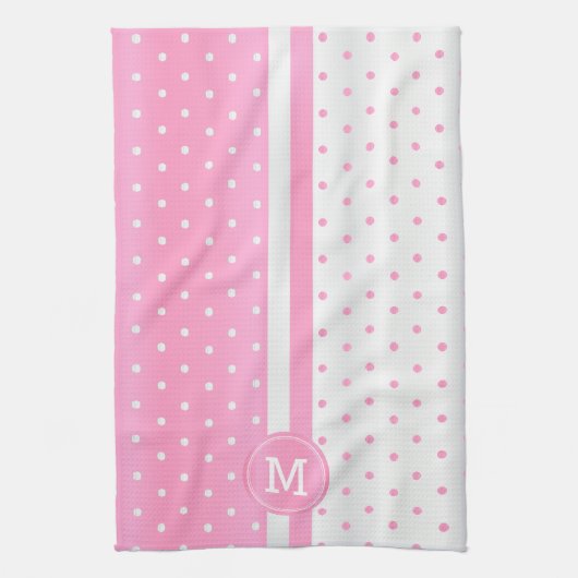 Linge De Cuisine Point Polka rose et blanc monogramme (Vertical)
