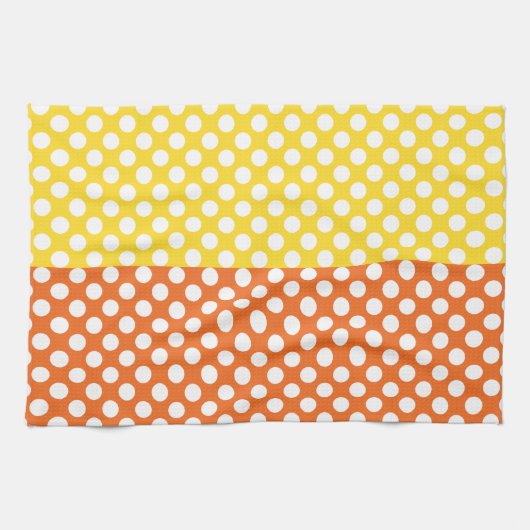 Linge De Cuisine Pointe Polka blanche, jaune et orange (Horizontal)