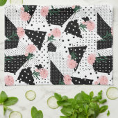 Linge De Cuisine Points Abstraits modernes et fleurs roses (Plié)
