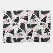 Linge De Cuisine Points Abstraits modernes et fleurs roses (Horizontal)