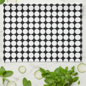 Linge De Cuisine Points Blancs Minimaux sur Fond Noir Uni (Plié)