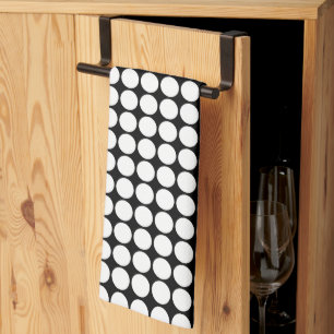 Linge De Cuisine Points Blancs Minimaux sur Fond Noir Uni