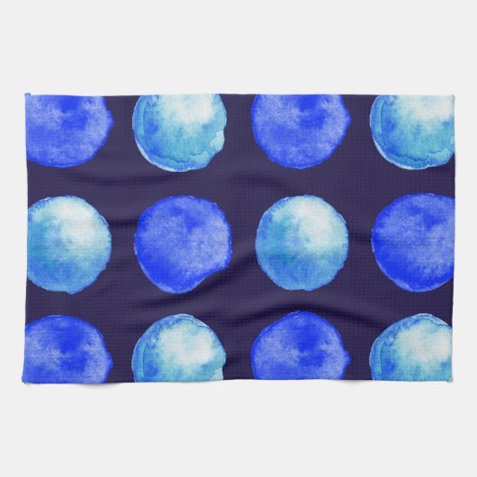 Linge De Cuisine Points bleus Aquarelle tendance Cerulean Indigo (Horizontal)