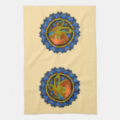 Linge De Cuisine Points Bleus Cerclés Feuilles Automne (Vertical)