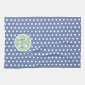 Linge De Cuisine Points Bleus et Blancs avec Monogramme Vert (Horizontal)