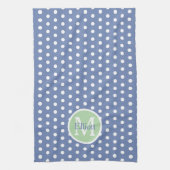 Linge De Cuisine Points Bleus et Blancs avec Monogramme Vert (Vertical)