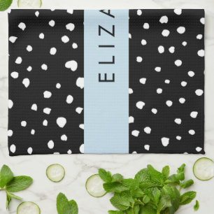 Linge De Cuisine Points dalmatiens, Spots, Noir et Blanc, Votre nom