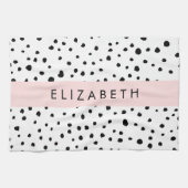 Linge De Cuisine Points dalmatiens, Spots, Noir et Blanc, Votre nom (Horizontal)