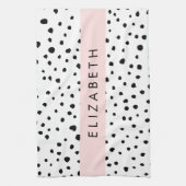 Linge De Cuisine Points dalmatiens, Spots, Noir et Blanc, Votre nom (Vertical)