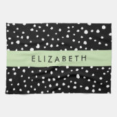 Linge De Cuisine Points dalmatiens, Spots, Noir et Blanc, Votre nom (Horizontal)