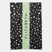 Linge De Cuisine Points dalmatiens, Spots, Noir et Blanc, Votre nom (Vertical)