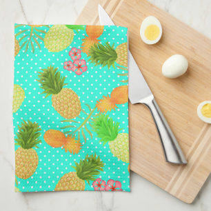 Linge De Cuisine Points d'ananas Turquoises