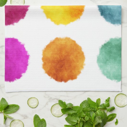 Linge De Cuisine Points d'aquarelle d'arc-en-ciel (Plié)