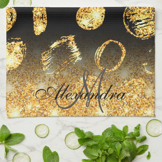 Linge De Cuisine Points de pinceau d'or (Plié)